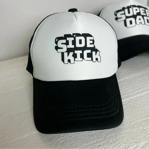 Super Dad & Sidekick Hat Set - So Awesome! Adjustable. Black & White. - Picture 4 of 7